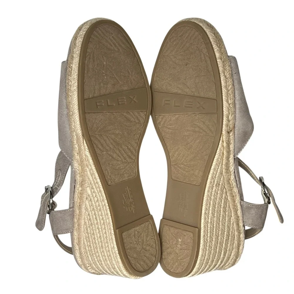 LifeStride Velocity Wedge Sandals Women 9.5 Taupe Suede Espadrille Comfort Shoes